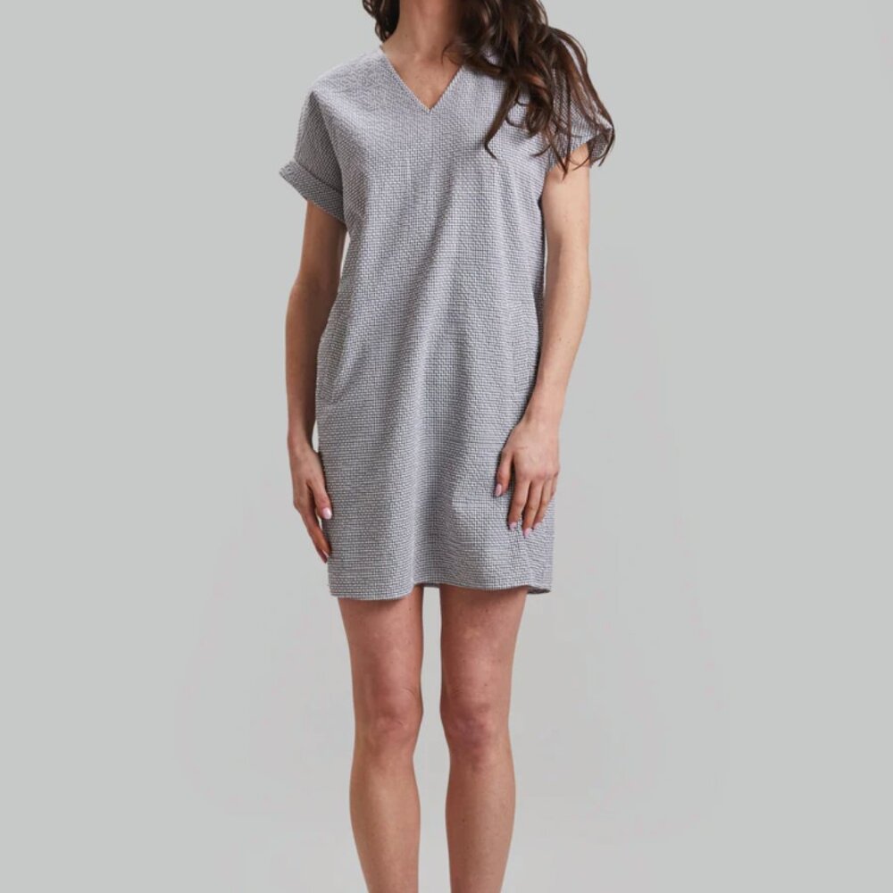 NWT TAN Check Lexie Short Sleeve Dress Size M by Peace of Cloth NYC